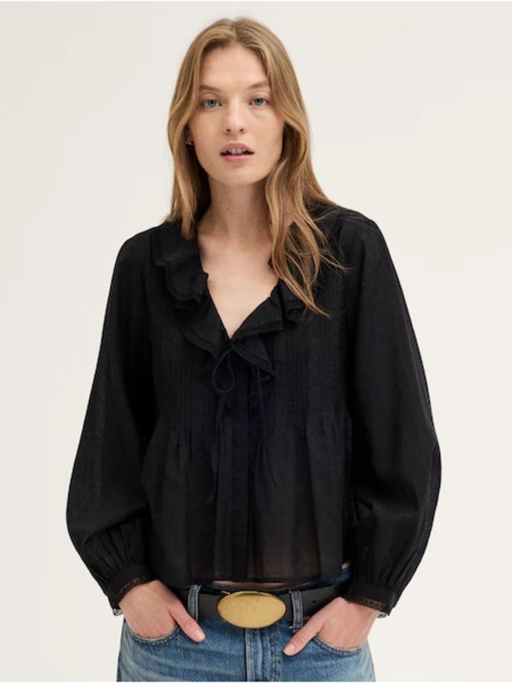 Madewell Black Ruffle Peasant Blouse